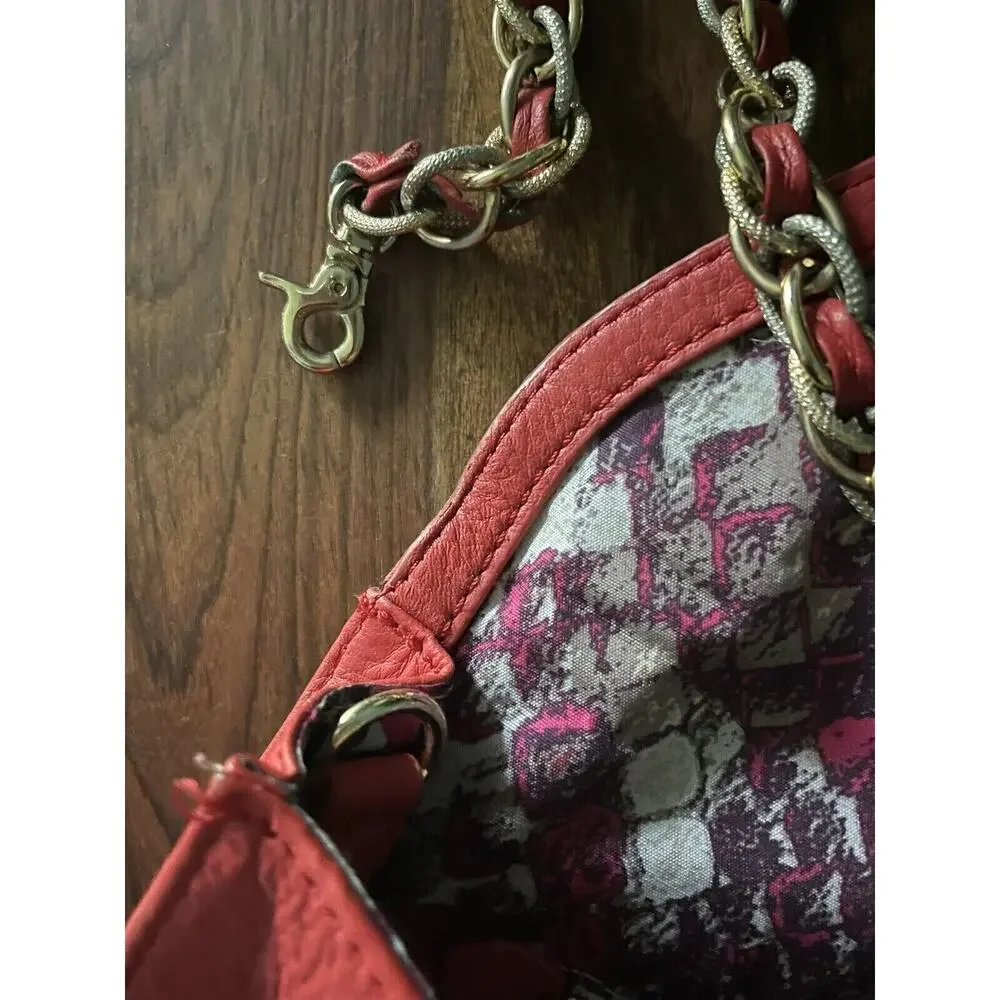 ELLIOT LUCCA Leather Clutch Detachable Chain‎ Handle Coral Handbag Night Out